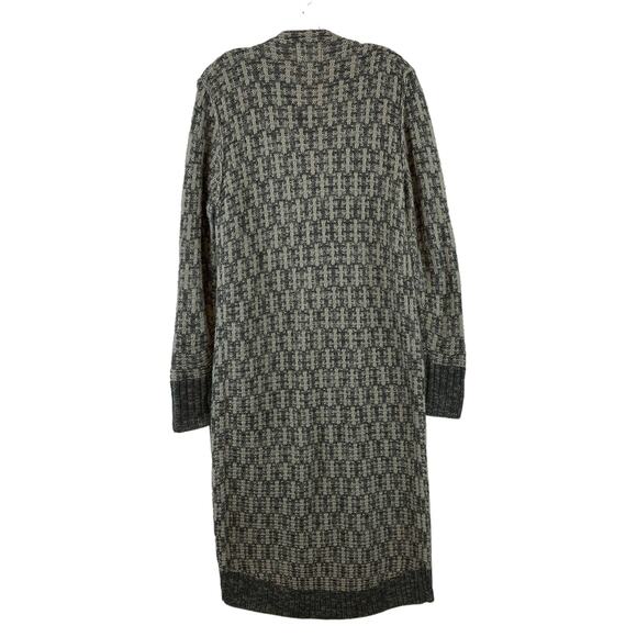 Trouve Gray Acrylic Knit Fringe Trim Long Cardigan Duster Sweater Size Large - Picture 2 of 13